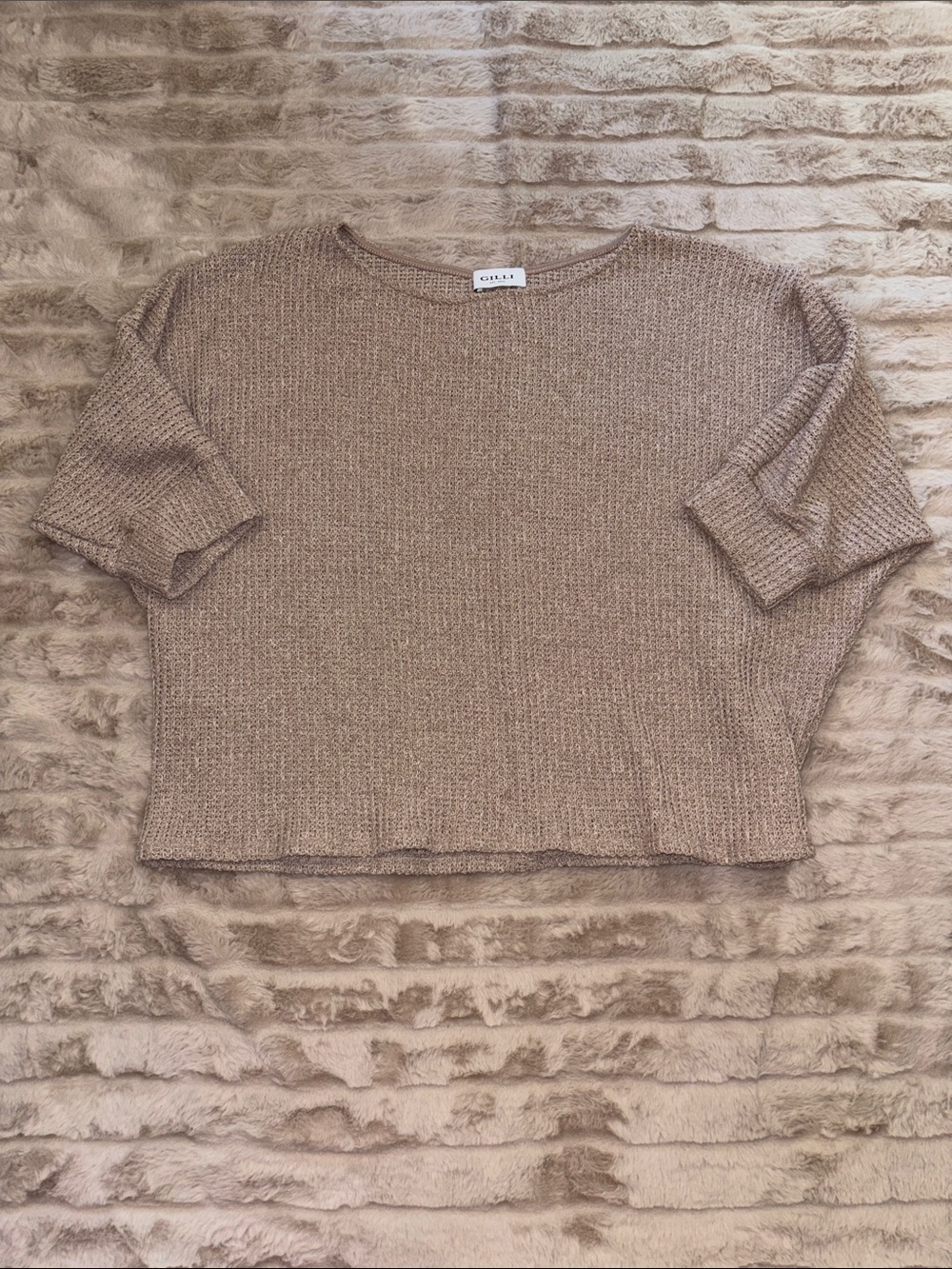 Gilli Waffle Knit Pullover in Taupe Beige